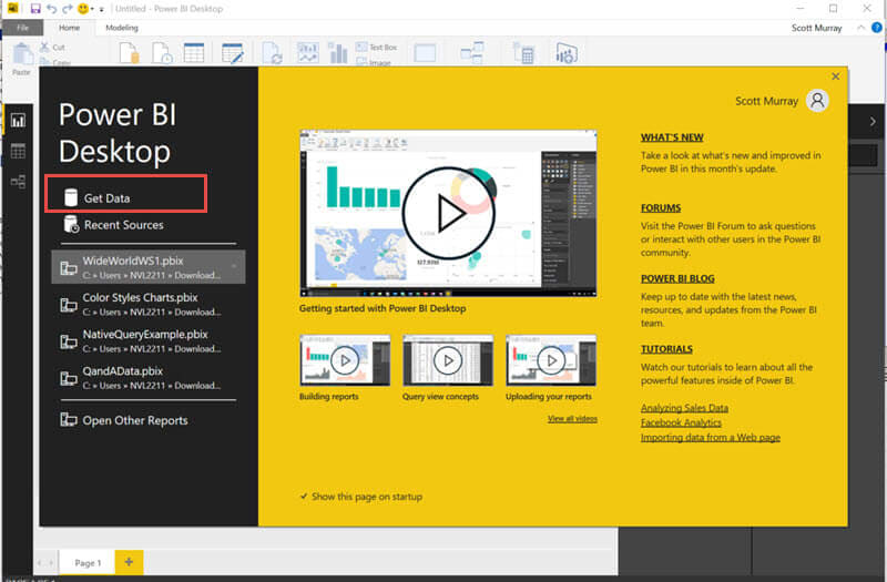 Power BI JSON - Get Data Splash Screen option